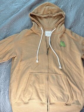 American Eagle Tan zip up Hoodie with White Drawcord